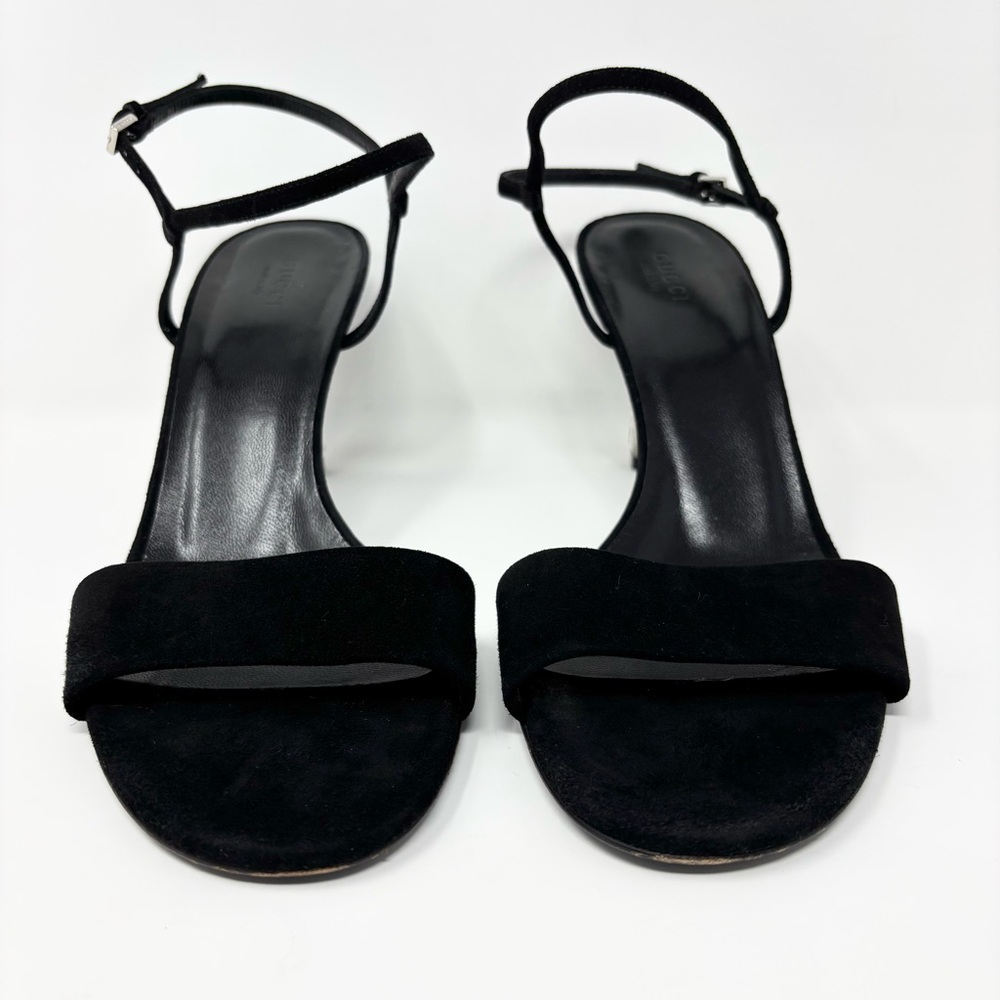 Gucci Black Suede Crystal-Heel Sandals Adlena Size EU 38.5 / US 8.5 - Picture 11 of 16